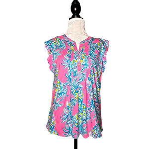 Lilly Pulitzer Golda Flutter Sleeve Top Pelican Pink Beat the Heat Size Small